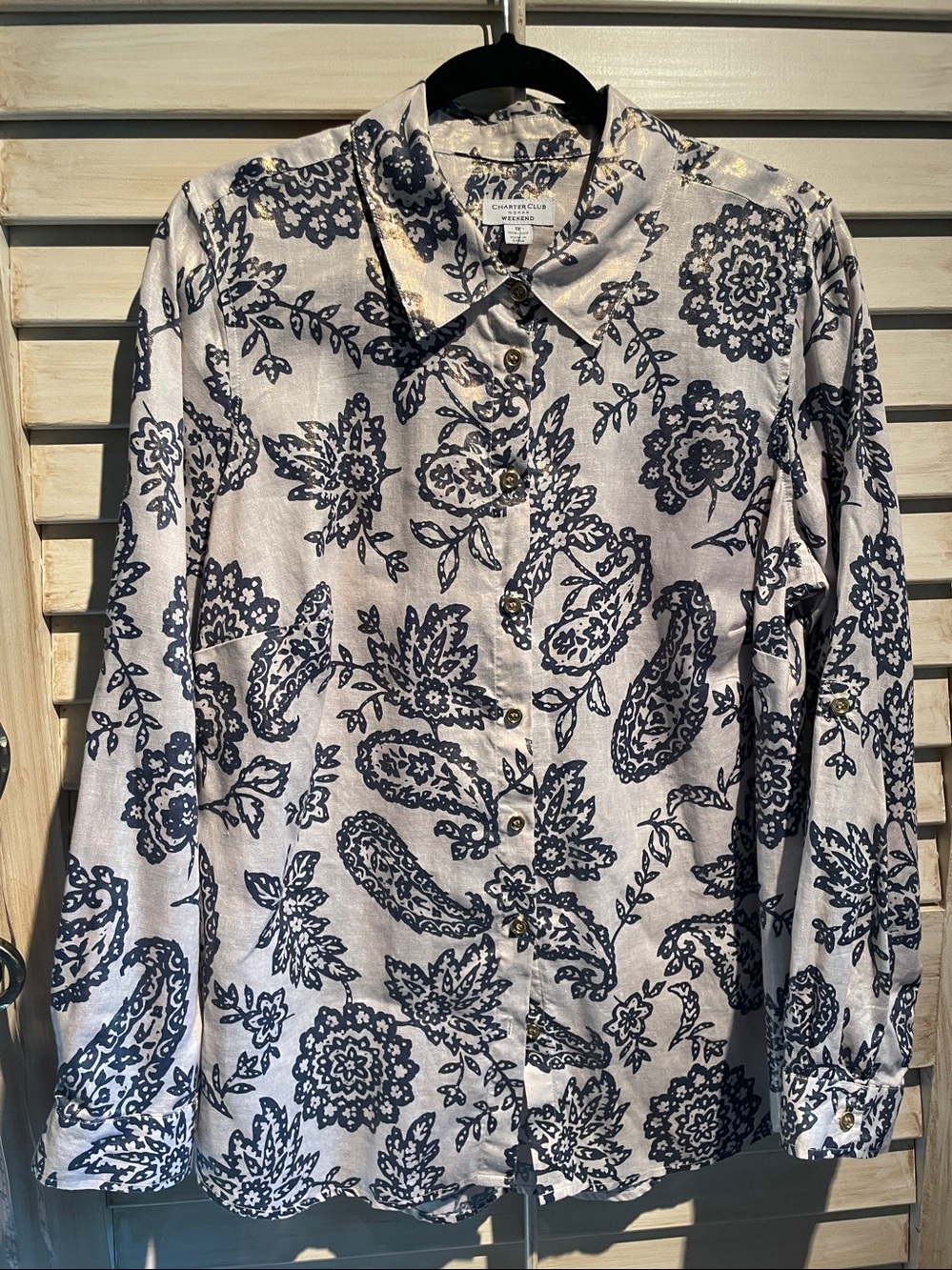 Charter Club Woman Weekend - Metallic Linen Shirt – Sz1X - Picture 5 of 10